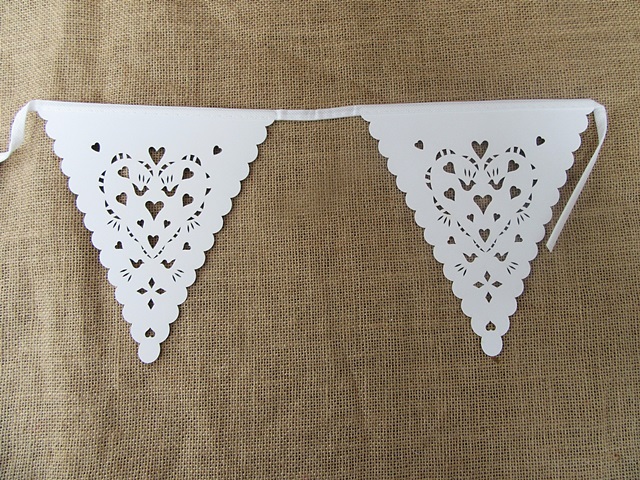10Pcs White Heart Dove Flags Bunting Banner Garland Party Weddin - Click Image to Close